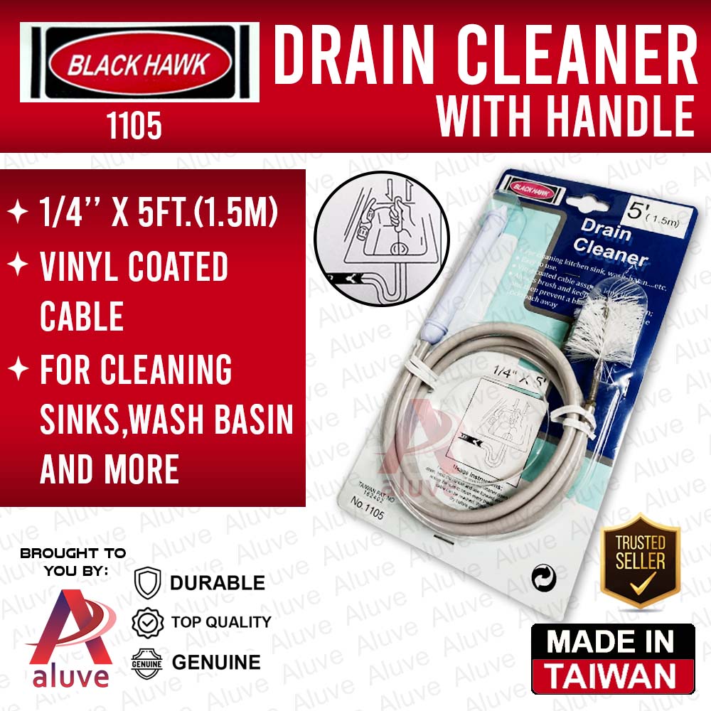 Black Hawk Drain Cleaner 5ft (1.5m)1/4inch x 5ft Kitchen Sink drain cleaner Unclog drains