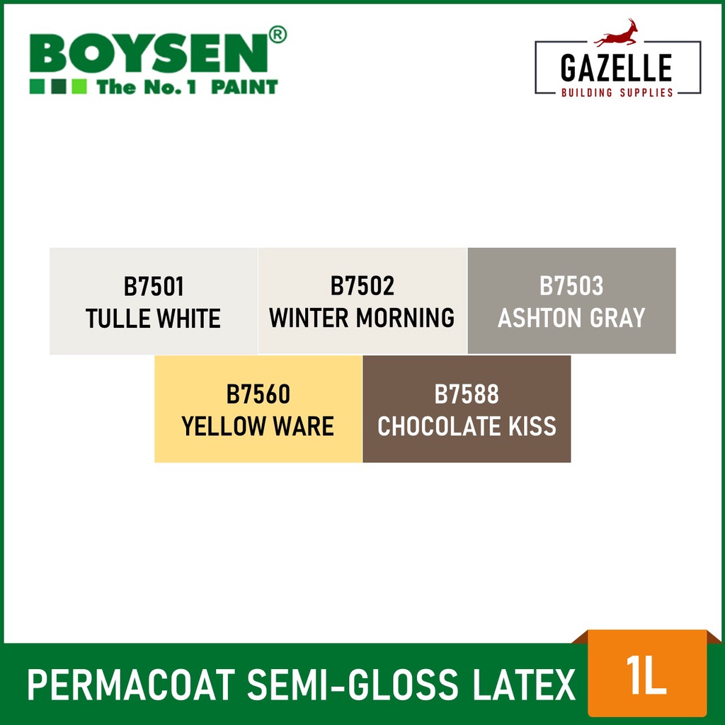 Boysen Color Series Permacoat SemiGloss Latex Paint Chocolate Kiss B7588 1 Liter presyo ₱254