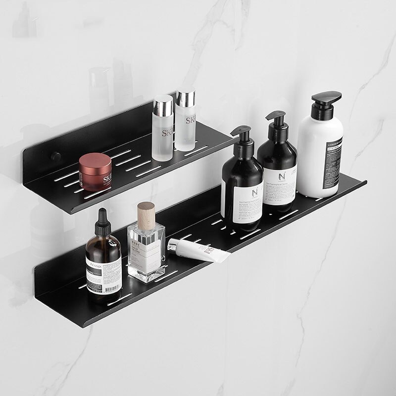 Shower Caddy Shelf Rack Self Adhesive Black Bathroom Shelves Wall Mount Shower Storage Hom