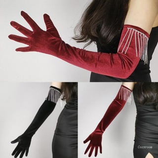 Crazy Velvet Long Gloves Dance Arm Sleeves Evening Gloves Women Formal Banquet Gloves
