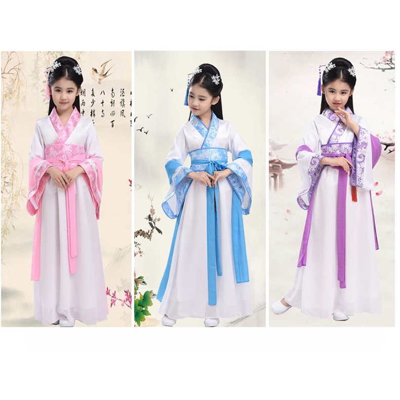 Available in Stock kids chinese Hanfu for girls Ancient Costume Girls' Han Chinese Costume Summer 9-Year-Old Fairy Princess Dress Performance Wear Little Girl Ancient Clothes