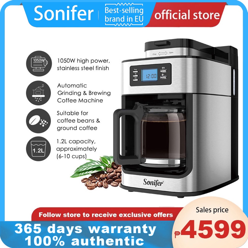 HW Sonifer Drip Coffee Maker Builtin Coffee Grinder 10Cup Pot home