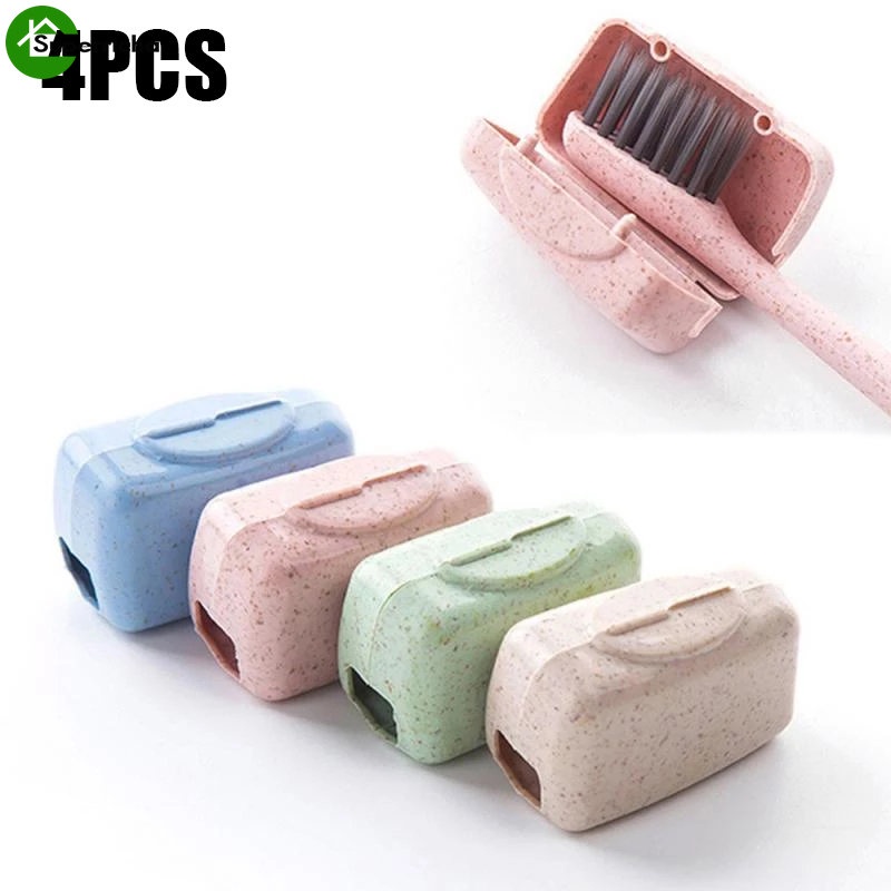 4Pcs/set Portable Wheat Straw Toothbrush Protective Cap Case Tooth Brush Cover Holder Outdoor