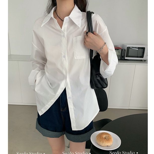 ihkke Korean lazy style Casual simple all-match long-sleeved shirt ...