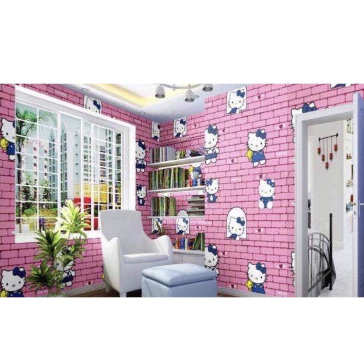 Acekig home decor pvc matte texture quality hello kitty bricks design pink backround adhesive (X18)