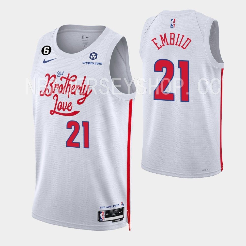 Philadelphia 76ers #21 Joel Embiid 2022-23 City Edition White Jersey ...