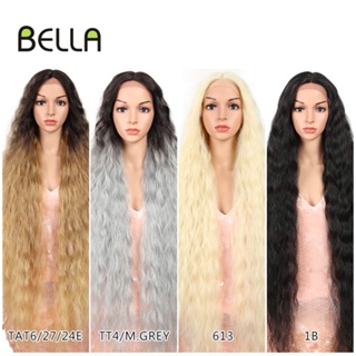 Bella Lace Wig Synthetic 42 Inch Long Curly Hair Ombre Blonde 613 Pink Rainbow Colors Wigs For Wom #4
