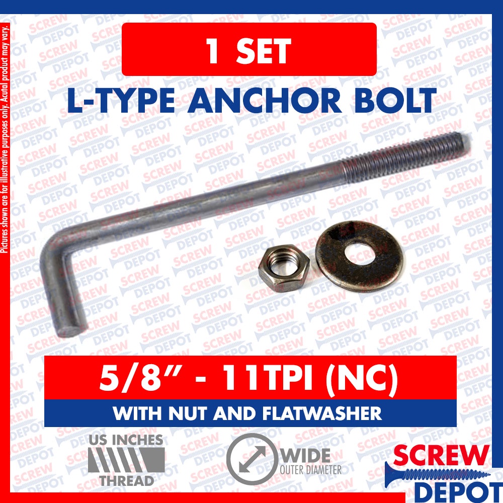 1SET 5/8 inches A307 4140 BI Anchor Bolt with nut and washer L Bolt