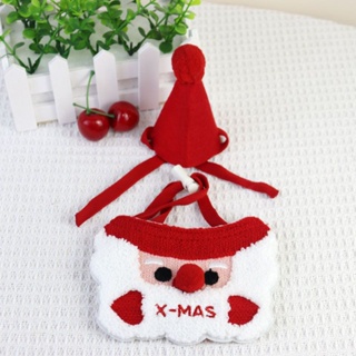 MUC [KS3051] Pet Santa Claus Scarf Christmas Dog Bib Hat Set Red Knitted Cat Saliva Towel Cartoon Cute Puppy Neckerchief Pussy Festival Dress Accessories