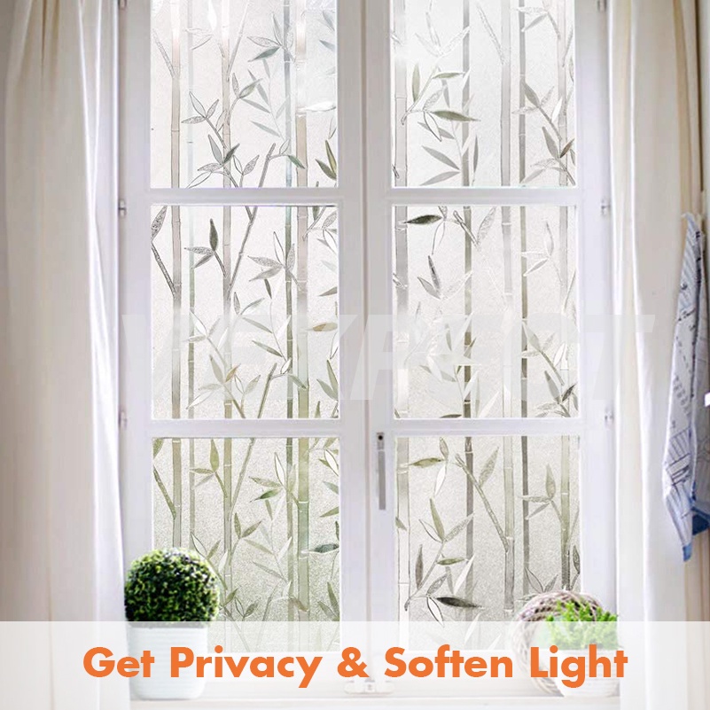 Privacy Window Sticker Film, Non-adhesive Frosted Window Film, Static Cling Glass Window Sticker, No Glue Opaque Glass Film Anti-UV White Leaf Decoration for Home Bedroom Kitchen