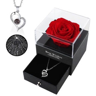 REAL PRESERVED ROSE in Jewelry Box (with necklace and paperbag)