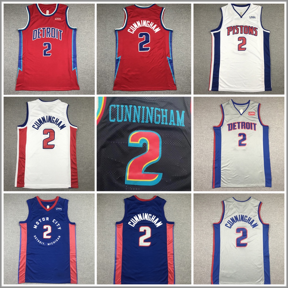 Detroit Pistons No.2 Cade Cunningham Jersey Embroidered Edition Men's