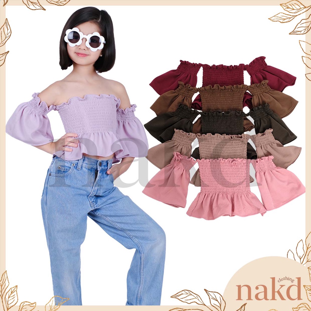 NAKD FASHION CLOVER KIDS BABY GIRL OFF SHOULDER BELL SLEEVES SMOCKING DAILY BASIC TOP 8106