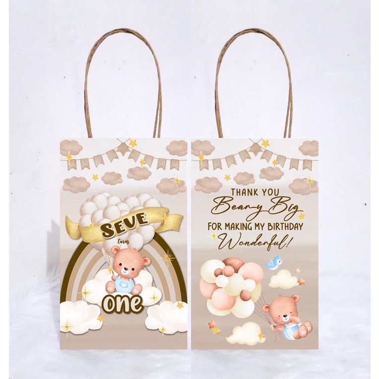 Boho Beige Letter Embossing Bear Decorated Faux Leather Tote Handbag