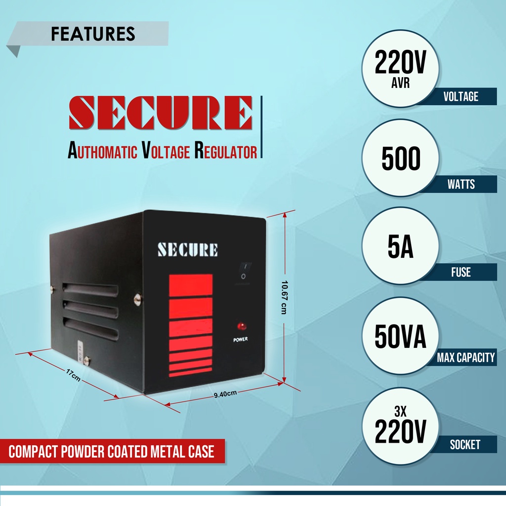 AVR (AUTOMATIC VOLTAGE REGULATOR), SECURE BRAND, 3x 220 Volts, 500W