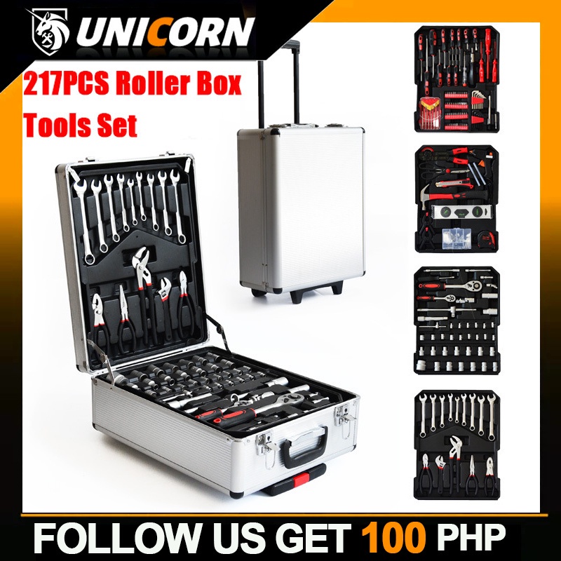 217PCS Roller Box Tools Set Portable Toolbox Screwdriver Socket Wrench Pliers Meter Stick