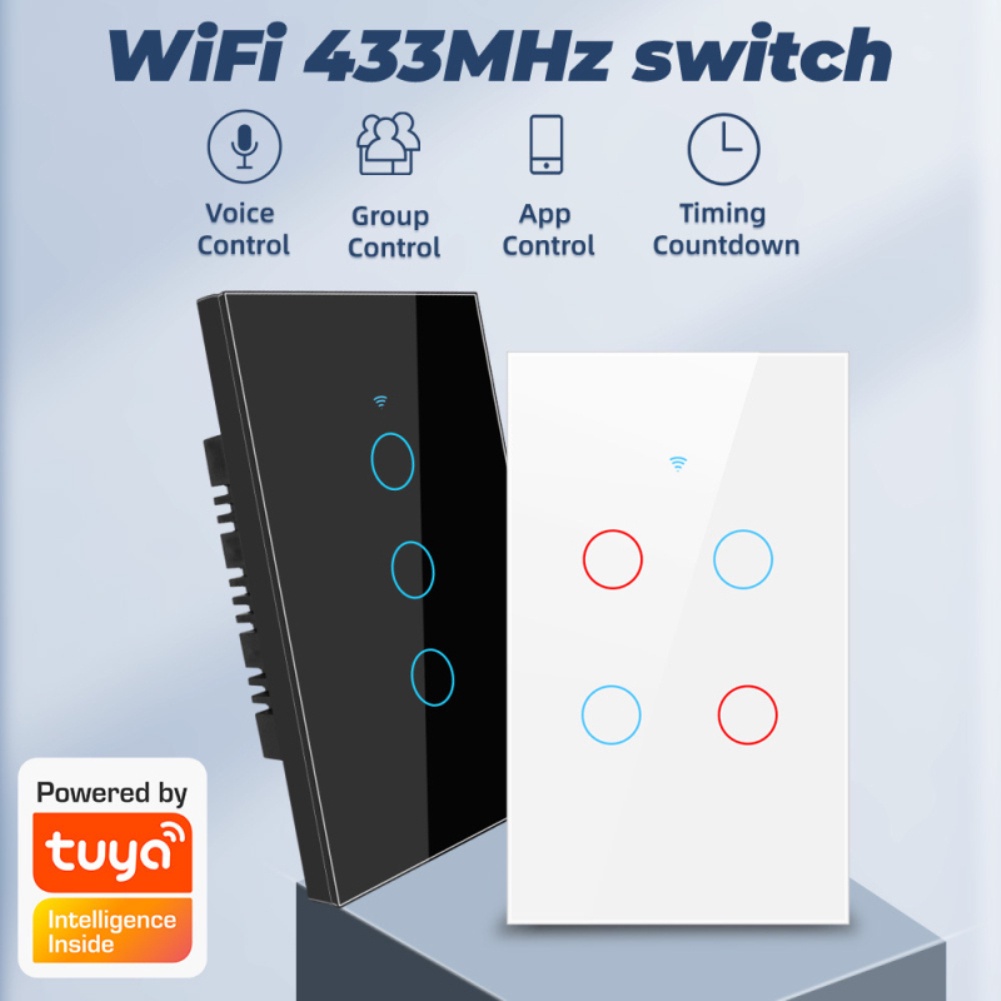 Tuya 1/2/3/4 gang WiFi+RF433MHZ Smart Touch Switch Home Light Wall Button for Alexa and Google home