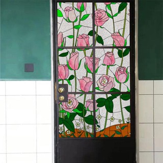 Rose Stained Glass Sticker Transparent Opaque Bathroom Toilet Anti-Glare Anti-Peeping Vintage Cellophane Film #5