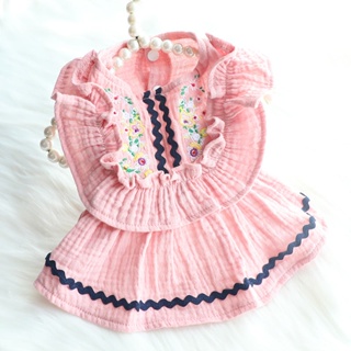 2022 New Style Dog Clothes Summer Thin Teddy Bichon Cat Princess Ethnic Embroidered Dress