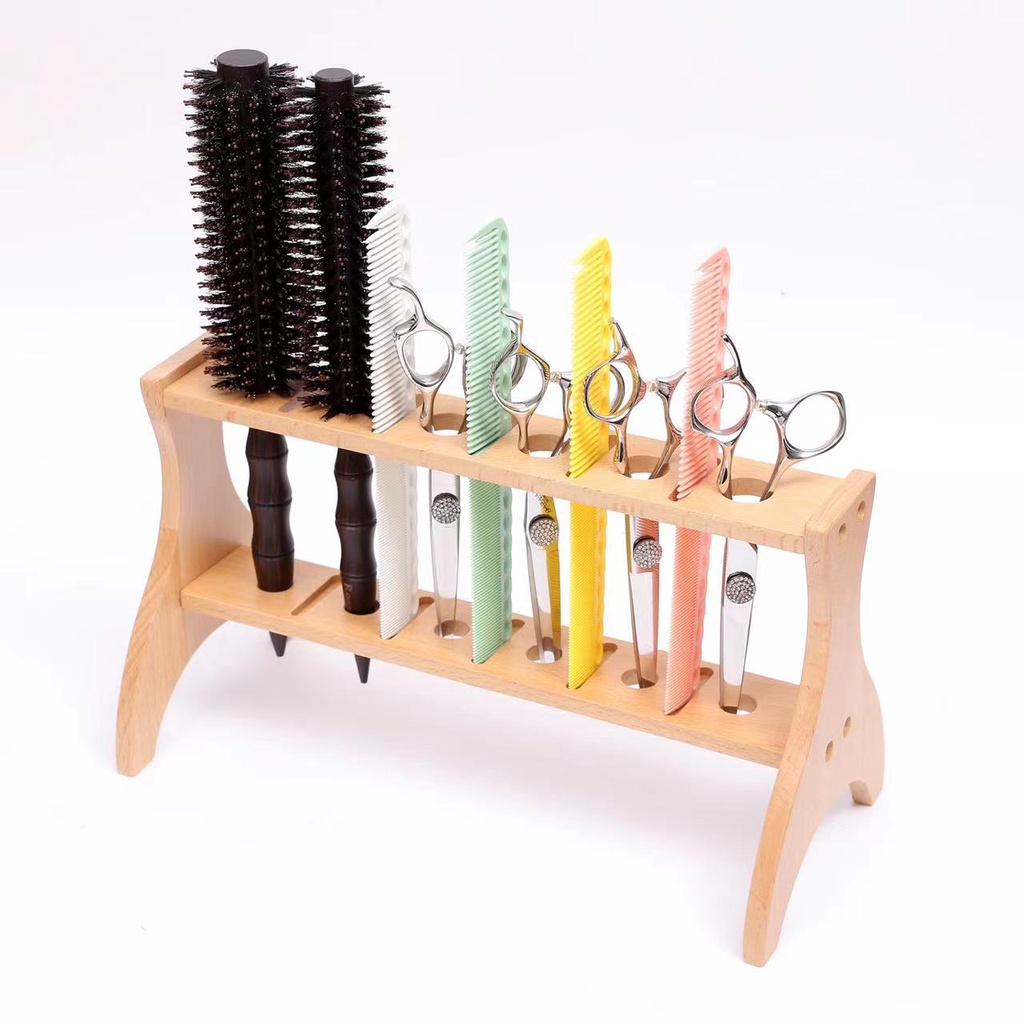 Spot salon barber tool storage rack All solid wood haircut scissors
