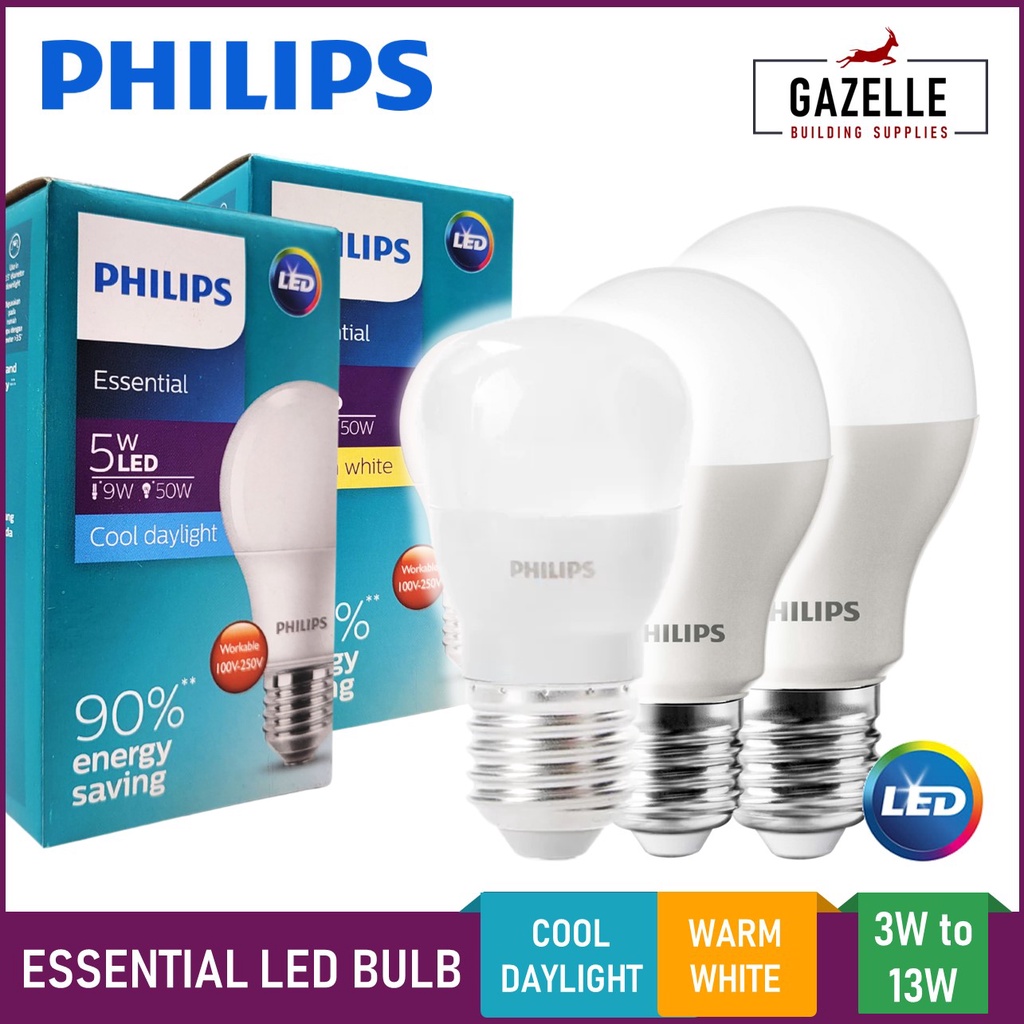 Philips Essential LED Light Bulb Daylight / Warm White E27 - 3W / 5W ...