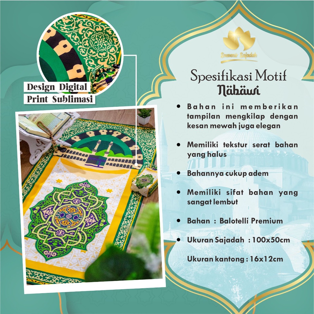 Souvenir Prayer Rug Motif Nabawi + Zipper 105x50cm, Free Pouch | Travel Prayer Rugs | Premium Afternoon | Wedding Souvenirs, Tahlilan, Souvenirs Of Hajj And Umrah A Premium