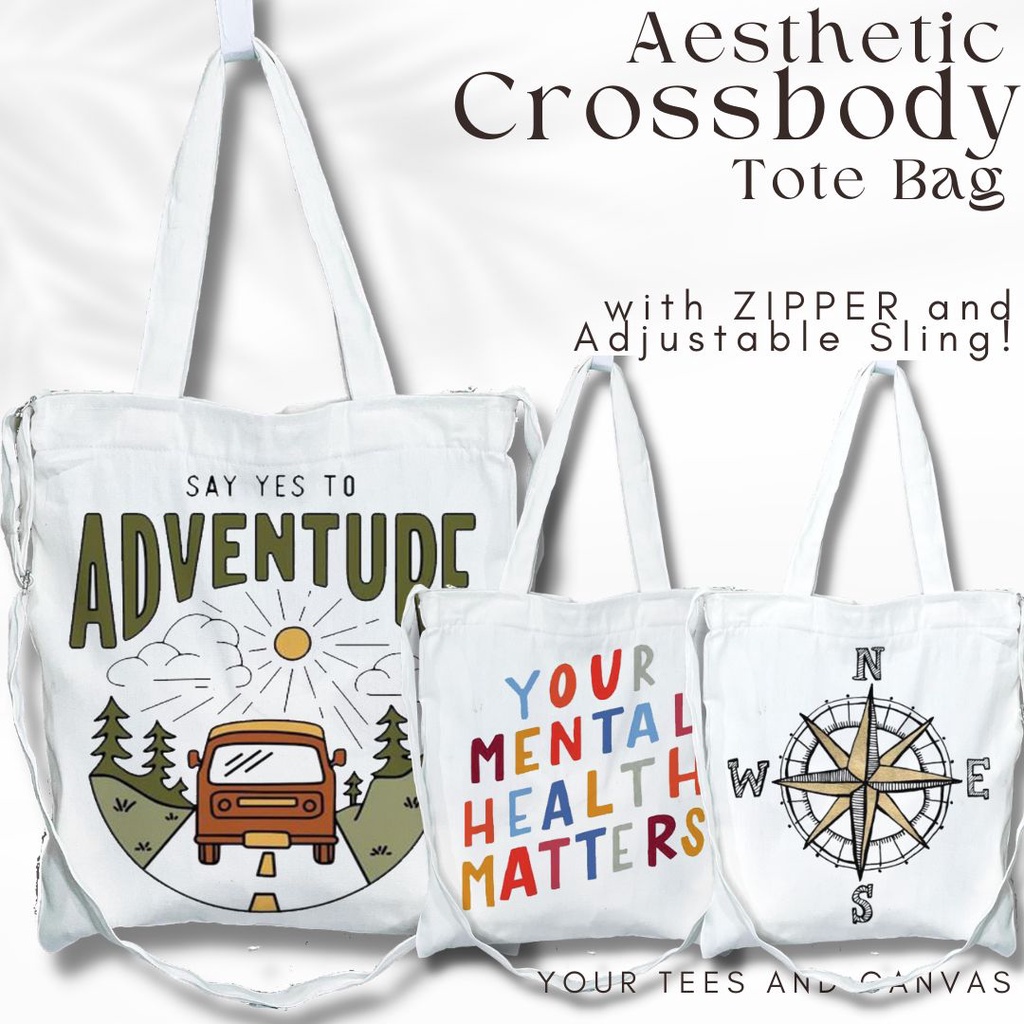 Crossbody Aesthetic Style Minimalist Canvas Tote Bag with zipper Sling