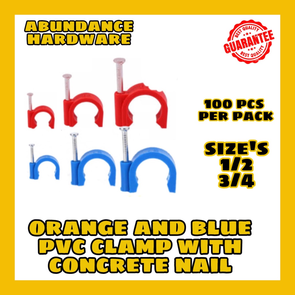 (PER PACK) PVC Clamp 1/2 3/4 with Concrete Nails Electrical Orange