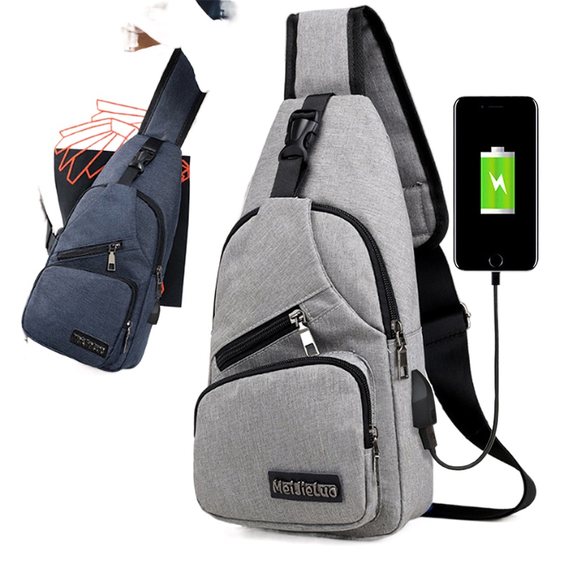 NEWMale Shoulder Bags USB Charging Crossbody Bags Men Anti Theft Chest Bag School Summer Short Trip