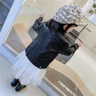 Kids Boys Girls Leather Motorcycle Jacket Spring Autumn Fleece Lining Style Short Trendy Stand Collar kids pu Leather Jacket #4