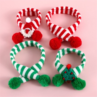 Pet Knitted Wool Striped Christmas Scarf Cat Dog Santa Claus Adjustable Collar Bib Ornaments