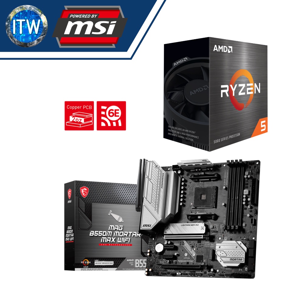 AMD Ryzen 5 5600X Processor with MSI MAG B550M MORTAR MAX WIFI