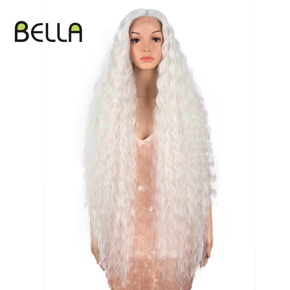 Bella Lace Wig Synthetic 42 Inch Long Curly Hair Ombre Blonde 613 Pink Rainbow Colors Wigs For Wom