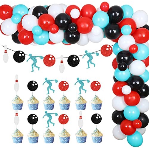 CHEEREVEAL Bowling Theme Party Decorations Red Teal Bowling Balloon