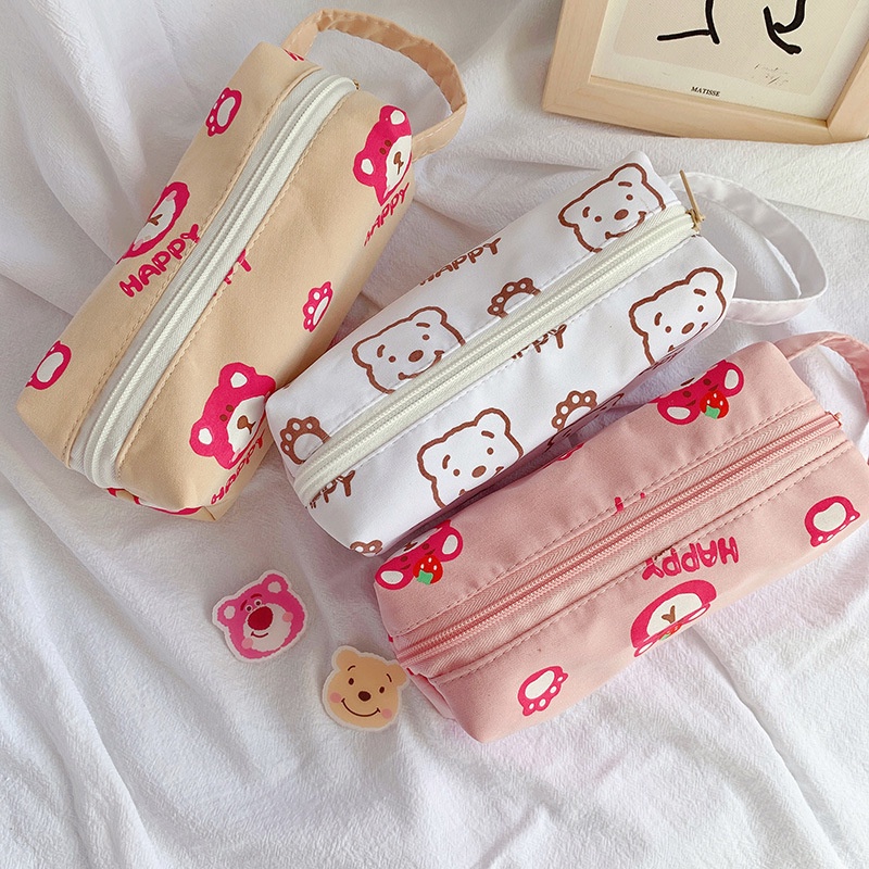 Cute Lotso Canvas Pencil Case Large Capacity Portable Stationery Bag ...