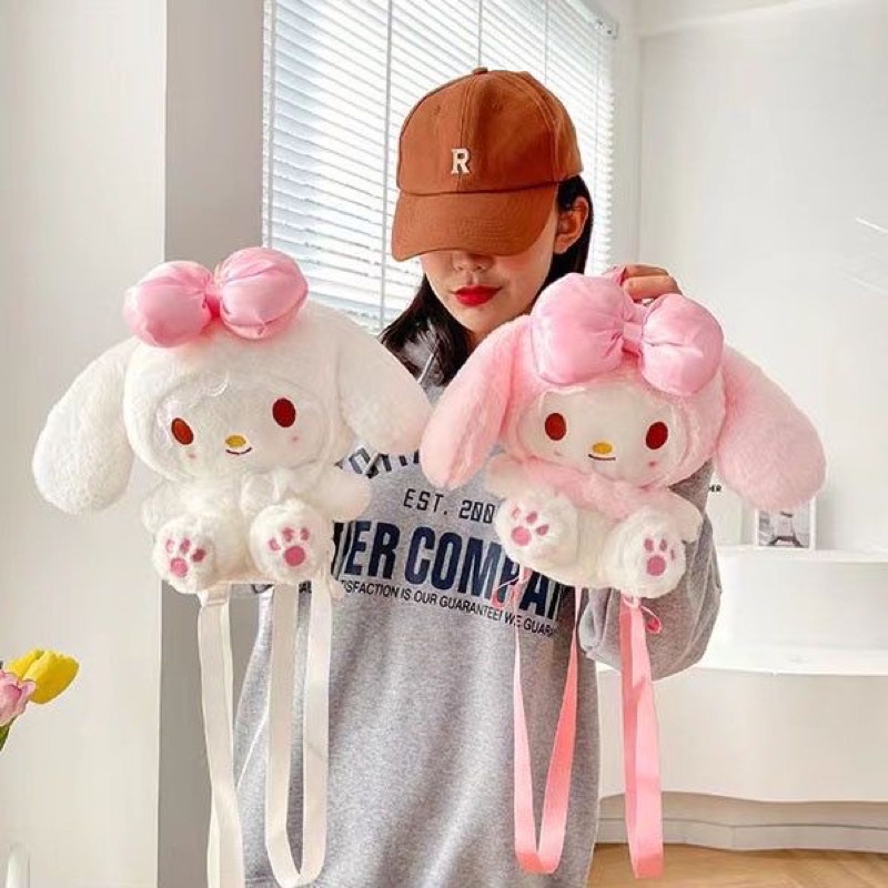 Kawaii My Melody Cinnamoroll Sanrio Fur Backpack Cute Cartoon Plush Anime Backpack Soft Toys For Girls