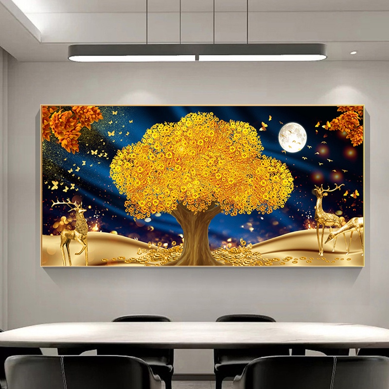 Golden Wealth Money Tree Canvas Painting Home Room Wall Decor Print