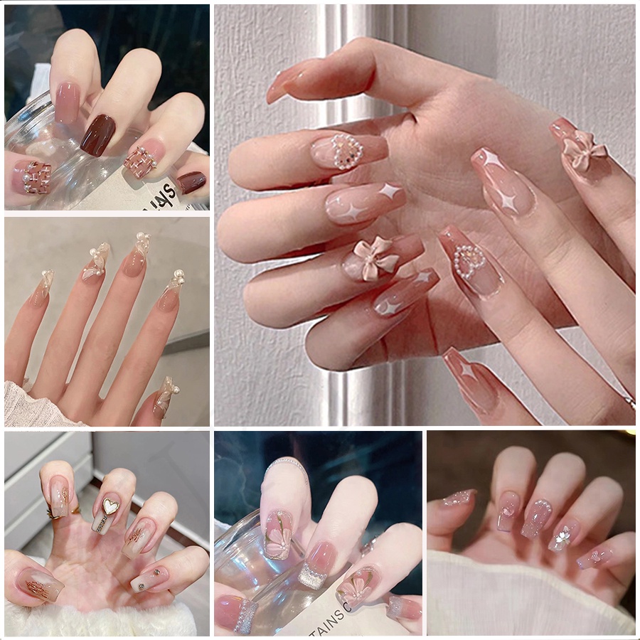 YUKEHUI 24 pcs Artificial Nails With Glue Set Fake Nails Set With Glue  Matte Fake Nail Glue Nail Sticker Long Nail Art Design acrylic nail set  cali beauty nail tips | Shopee Philippines