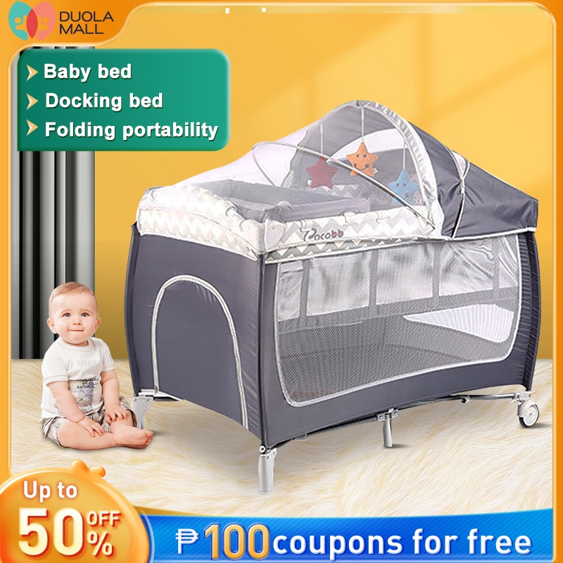 【5 in 1】【Shipping Discount】Baby Crib Portable 2 Level Baby Cradles with Free Toys Baby Bed Rocker