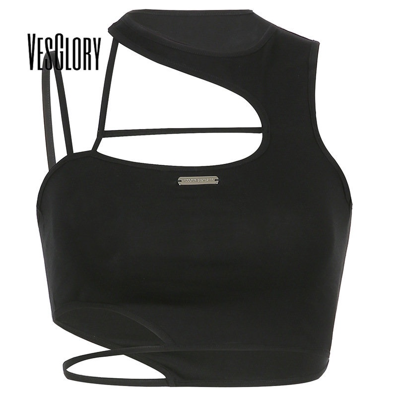 VesGlory Women's Irregular Neck Fashion Sexy Solid Color Cross Design