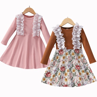 1-6years Old Fashion Kids Dress for Girls Long Sleeve Lace Flower A Line Dress Casual Wear Princess Birthday Outfit Children Clothes #1
