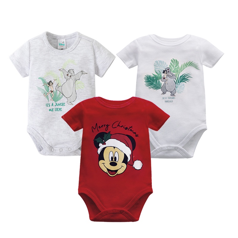 Disney Baby Onesie Christmas Mickey Mouse Print Cute Boy Girl Short