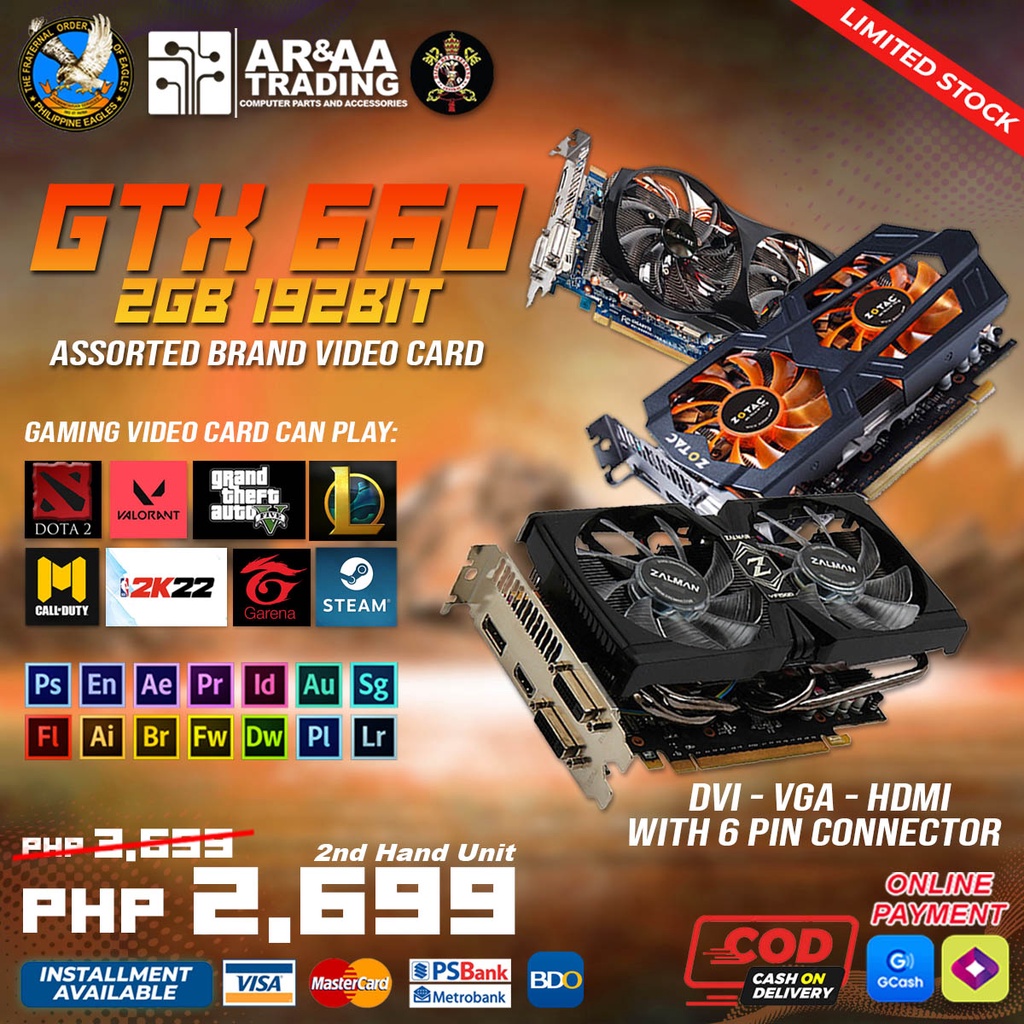 Video Card Gtx 660 2gb 192bit Ddr5 Assorted Brands Shopee Philippines