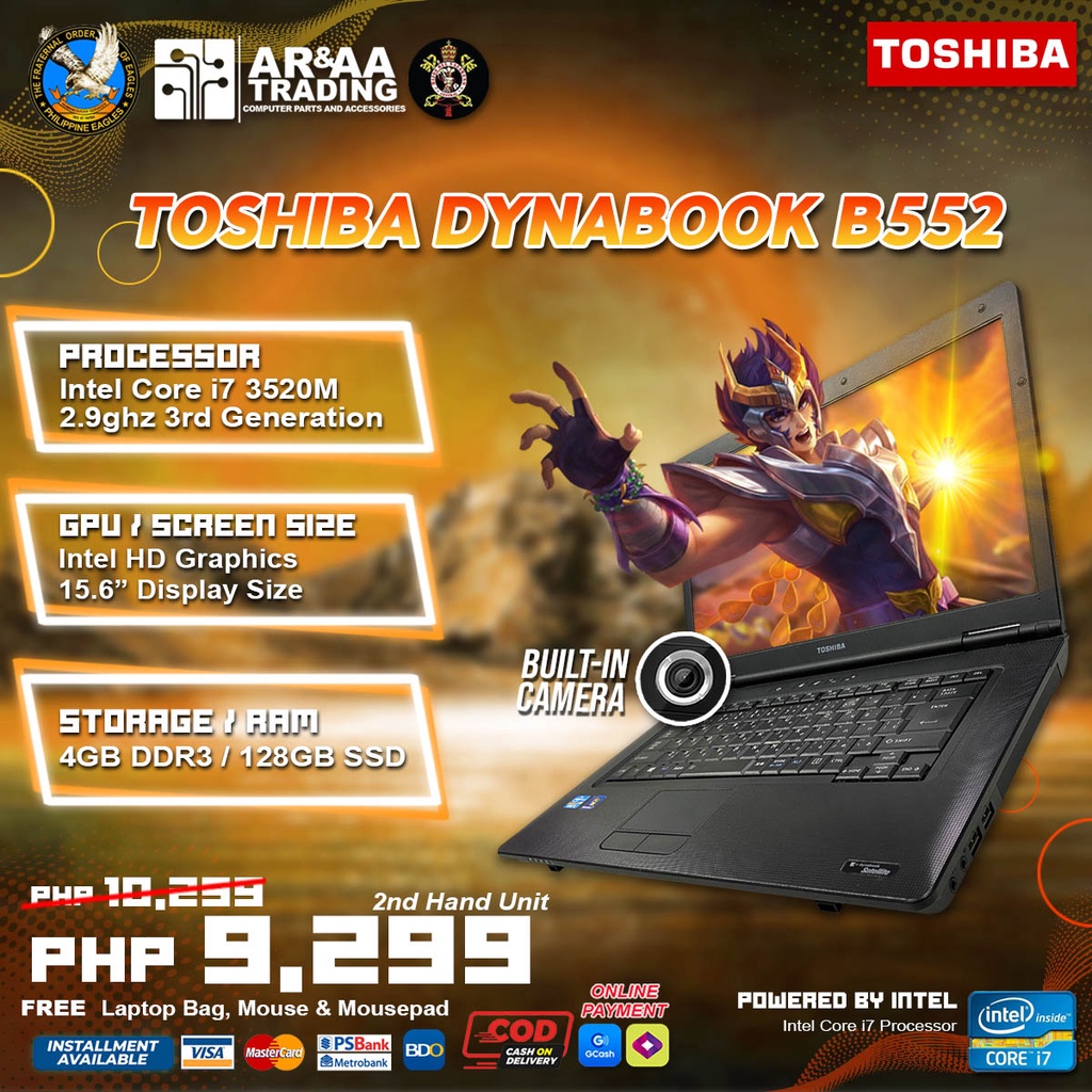 Laptop Toshiba Dynabook B552 Intel Core i7 3520M 2.9Ghz 4gb DDR3 128GB