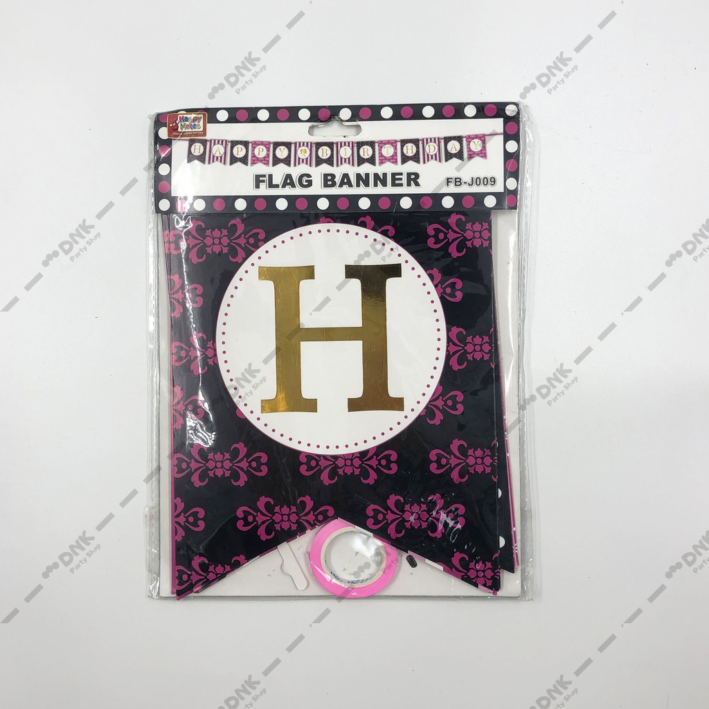 ﹍Cutout Flag Hanging Banner Pink Floral Pattern Theme Happy Birthday Letter Classy Banderitas Bunt
