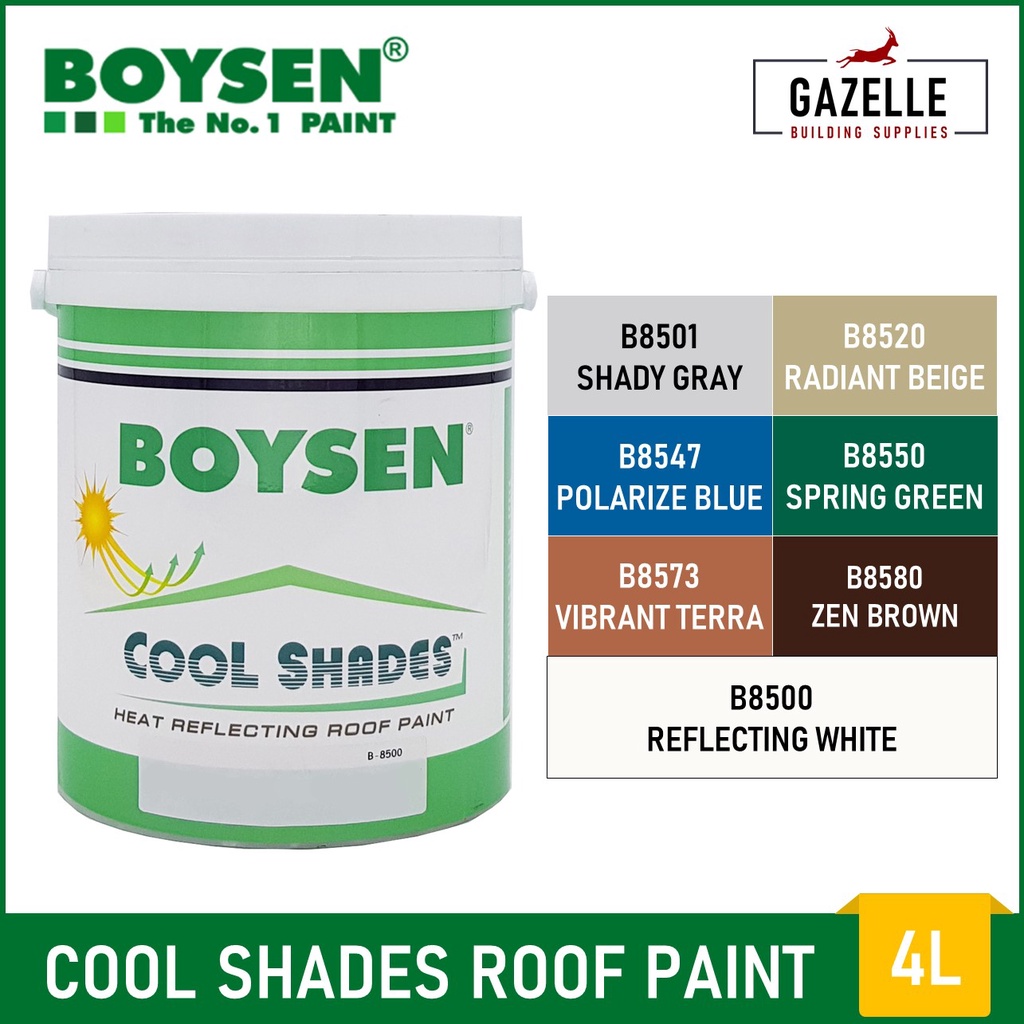 Boysen Cool Shades Roof Paint 4L ( 7 Colors Available ) Shopee