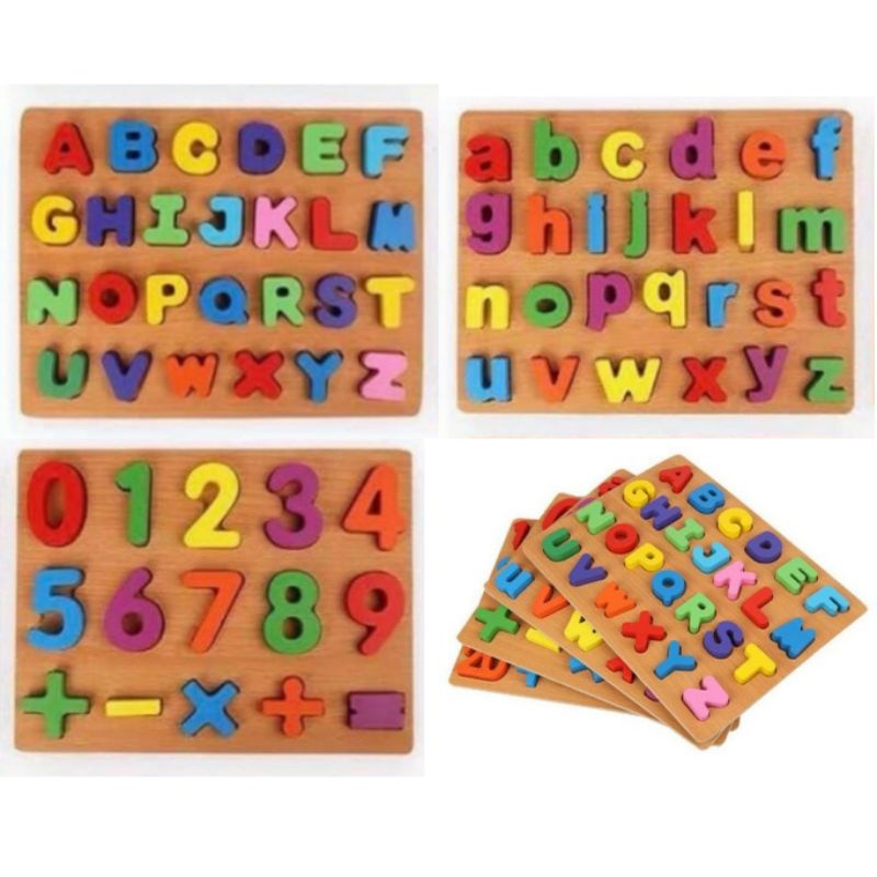 Wooden Embossed Chunky Peg Puzzle Educational Montessori Toys Alphabet