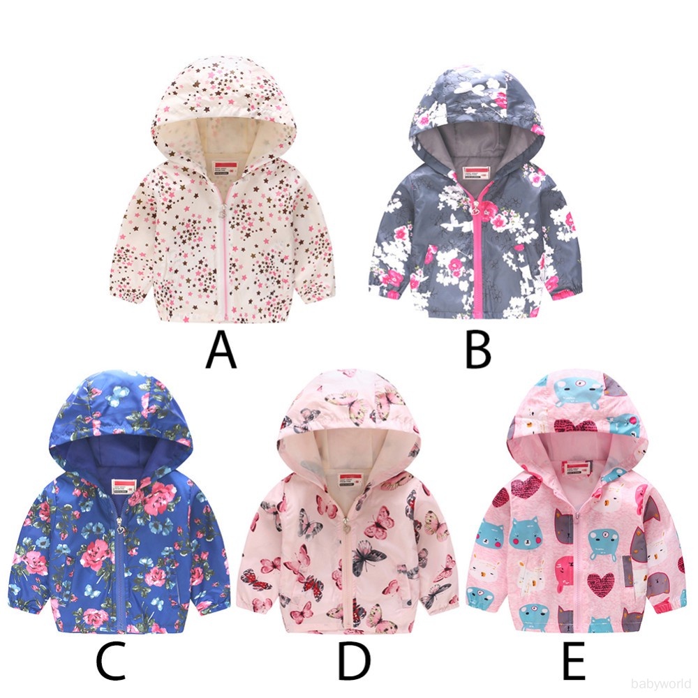Children's Girls Hooded Jacket Printed Zipper Casual Thin Long Sleeve Jacket Shopee Philippines