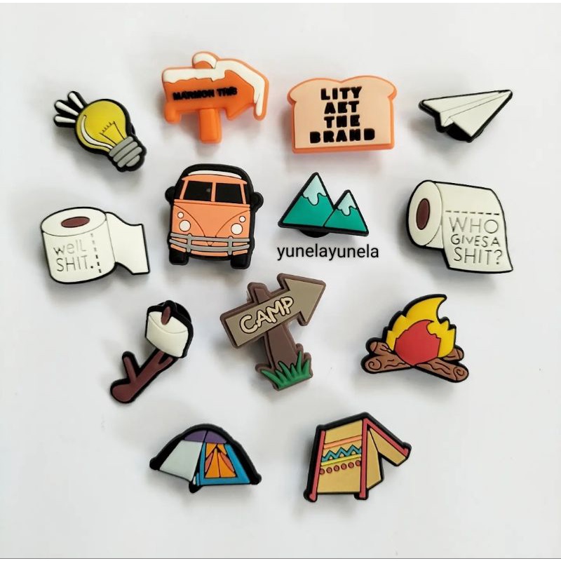 Shoe Charms Clogs Pins Accessories jibbitz Camping Van Tent Marshmallow ...