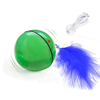 Smart Interactive Cat Toy, Upgraded Automatic Moving Rolling Ball for Indoor Cats with Lights and Feather, USB Rechargeable Self Rotating Ball Pet Chasing Toy for Christmas Gifts